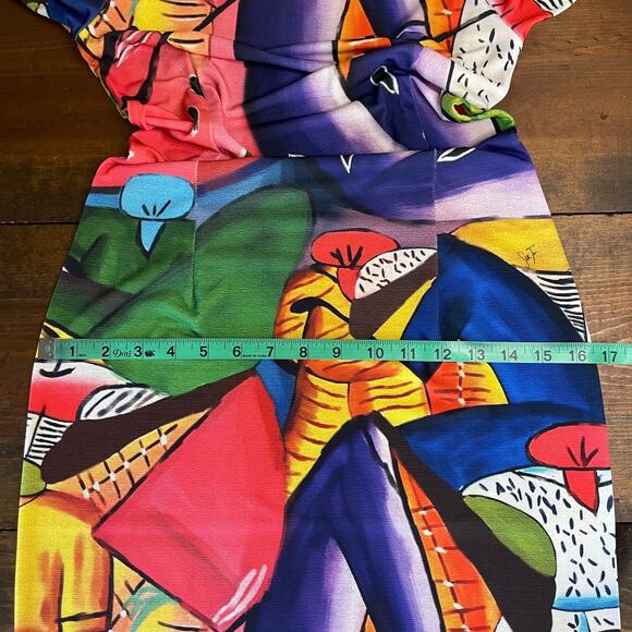 Stella Jean Short Sleeved Midi Dress Corta Colorful Print Stretch Womens 40 US 4 - Picture 13 of 16